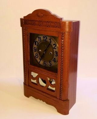 Antique c1920 Junghans HAC Pfeilkreuz Mantel Clock with Coil Gong Chimes 4
