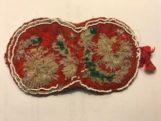 Antique Victorian Red Fabric,  Beaded Needle Holder/wallet