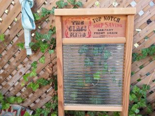 Lg.  Antique National Glass King Wood&glass Washboard
