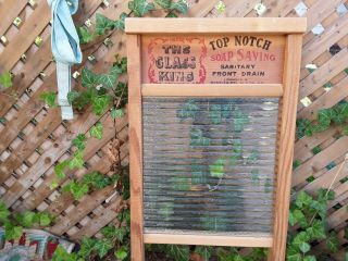 LG.  ANTIQUE NATIONAL GLASS KING WOOD&GLASS WASHBOARD 2