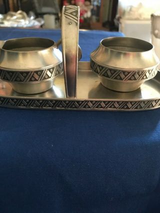 Pewter Norwegian Hagness Vintage Mid Century Sugar Creamer With Tray.
