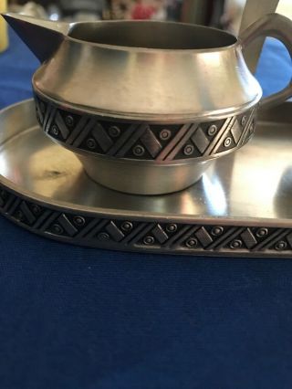 Pewter Norwegian Hagness Vintage Mid Century Sugar Creamer With Tray. 2