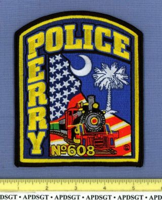Perry South Carolina Sheriff Police Patch Old Steam Railroad Train Crescent Moon