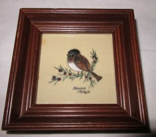 Vintage Small Bird On Branch Small Theorem Painting Signed Sandy Honan