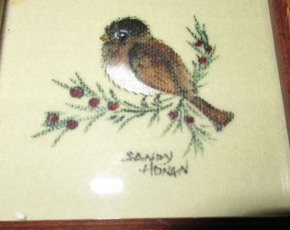 Vintage small bird on branch small theorem painting signed Sandy Honan 3