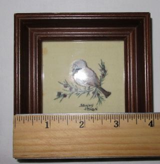 Vintage small bird on branch small theorem painting signed Sandy Honan 5