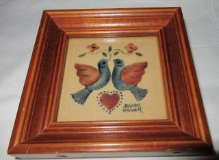 Vintage Love Birds And Heart Small Theorem Painting Signed Sandy Honan