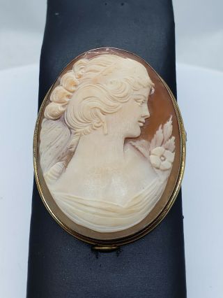 Antique Brooch Pendant Large 1930s 800 Silver Vermeil Shell Cameo