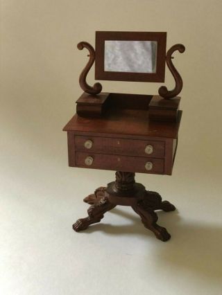 Signed Thomas Warner 1985 Dollhouse Miniature Antique Rose Wood Vanity Dresser
