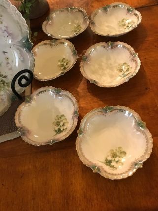 Lovely 7pc.  Antique RS Prussia Bowl & 6 Serving.  Hand Painted Dogwood Gold Trim 3