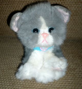 Tyco Plush Vintage Kitty Kitty Kittens Gray And White Cat Blue Eyes Purrs 1992