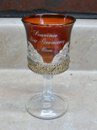 Antique Ruby Stained Souvenir Goblet Germany Minn Mn Pattern Glass
