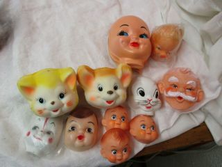 Vintage 30,  Plastic Doll Cat Dog Santa Rabbit Faces