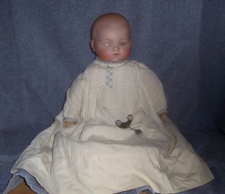 Antique Doll German Bisque Head 17 " A.  M.  Dream Baby & Basket Needs Eyes Fixed