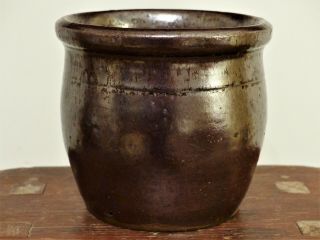 Antique 19th C Pa Glazed Redware Incised Line Decorated Storage Crock 6