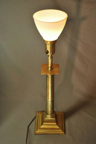 Antique Gilt Brass Table Lamp W/ Milk Glass Shade Cond.  27 "