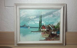 Outstanding Vintage Framed,  Signed Oil Painting,  Coastal Scene