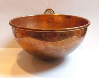 Antique Vintage 8 " Copper Mixing Bowl With Brass Ring Handle