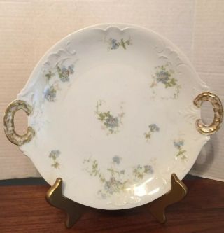 Set Of 2 Antique Open - Handled Cake Plates Pouyat - Limoges - Blue Green Florals Exc. 6