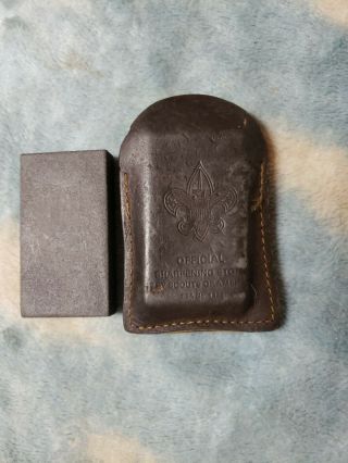 Vintage Sharpening Stone Boy Scouts Of America With Leather Case