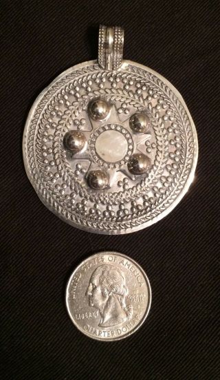 Large 2” Vintage Antique Sterling Silver Shield Pendant 5