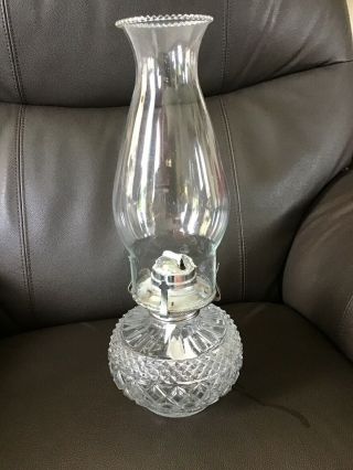 Vintage Clear Glass Oil Lamp With Patterned Base Tall 13” Tall”lamp Light Farms”