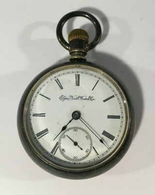 Vtg Antique Elgin Natl Watch Co.  17 Jewels Silver Pocket Watch Fahys Pilgram
