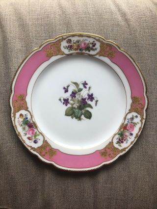 Vintage Antique Dinner Plate Floral White Pink Purple Flowers Gold Rim 10 Inches
