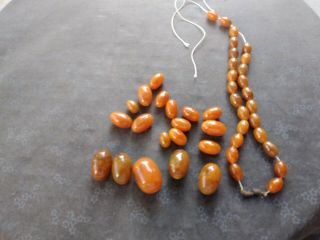 Set Of 45 Antique Amber Color Marbled Bakelite Graduated Size Beads