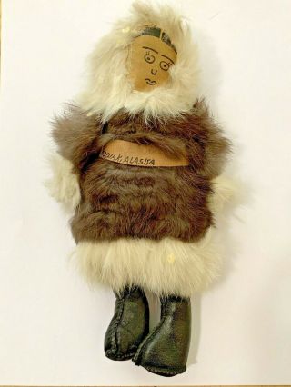 Vintage Handmade Inuit Town Of Kodiak Alaska Eskimo Doll - Real Fur Stitched