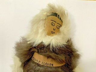 Vintage Handmade Inuit Town of KODIAK Alaska Eskimo DOLL - Real Fur Stitched 2