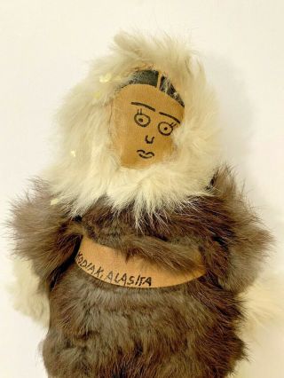 Vintage Handmade Inuit Town of KODIAK Alaska Eskimo DOLL - Real Fur Stitched 4
