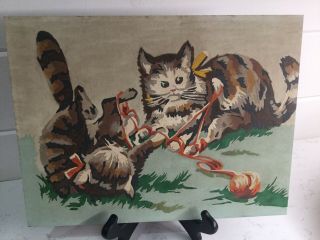 Vintage Paint By Number Oil Kittens Playing W/yarn Unframed 10x13 Collectible