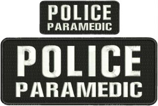Police Paramedic Embroidery Patches 4x10 And 2x5 Hook White