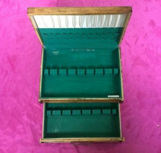 Antique Sterling Silverplate Flatware Wooden Storage Chest Case Box W/ Drawer