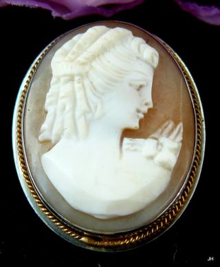 Antique Vintage 800 Silver Finely Carved Shell Cameo Brooch Pendant