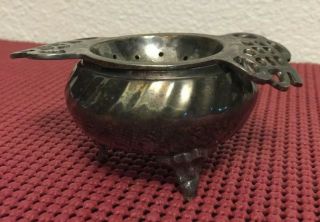 Vintage English Tea Bag Strainer And Bowl With 3 Feet (silver Plated Or Brass)