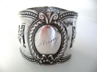Extraordinary Very Ornate Art Nouveau Sterling Silver Napkin Ring Engraved Anny