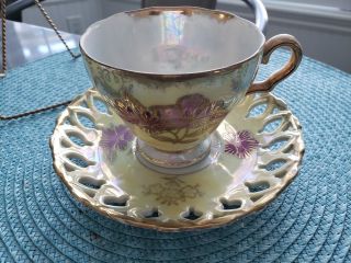 Vintage Royal Sealy China Floral Lusterware Gold Trimmed Tea Cup & Saucer,  Japan