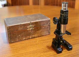 Vintage Wollensak - Rochester 150 Power Microscope With Wooden Box.