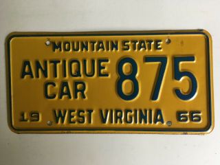 1966 West Virginia Antique Car License Plate