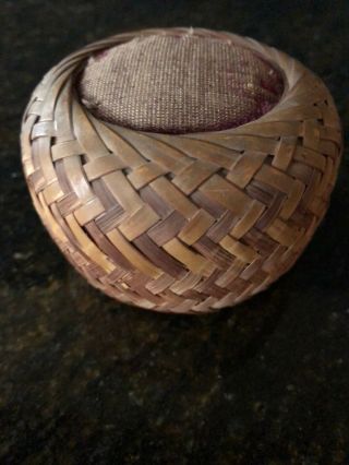 Antique Victorian 3.  25 " Pin Cushion Basket/velvet