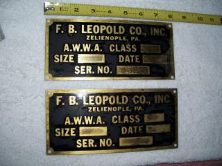 2 Antique F B Leopold Co.  Zelienople Pa.  Metal Id Tags