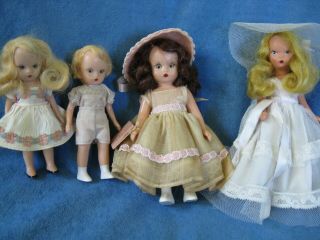 4 Vintage Nancy Ann Storybook Dolls,  Bride,  Abc School,  Boy & Girl Twins