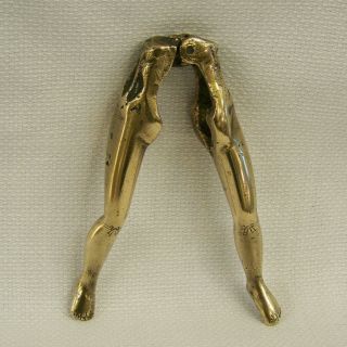 Antique Erotic Risque Cast Brass Ladies Legs " Garters & Toenails " Nutcrackers.