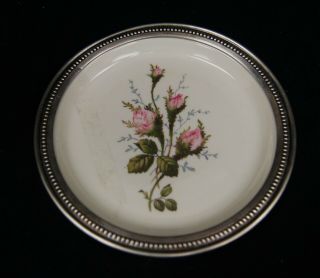 Vintage Rosenthal Porcelain Moss Rose Plate W Sterling Silver Rim Germany 5 1/2 "