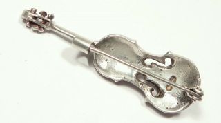 Antique Silver Vintage Marcasite Violin Brooch 7