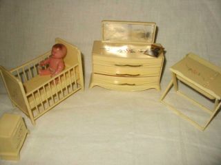 Vintage Renwal Baby Plasco Crib Nursery Set Dollhouse Furniture