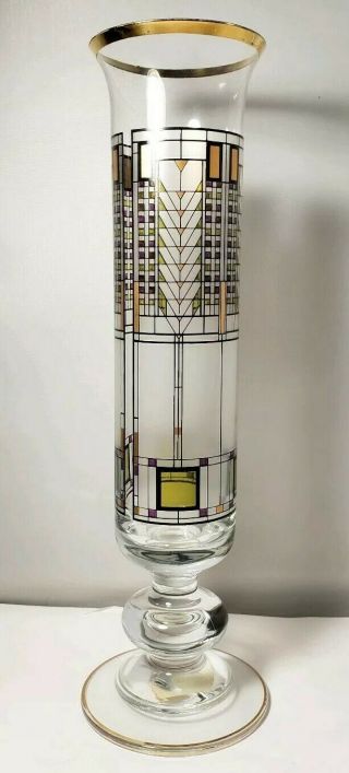 Vtg Frank Lloyd Wright Glass 10.  25” Vase 1996 Omaggio A Design Mid Century Mod