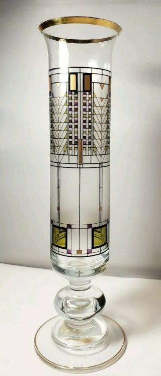 Vtg Frank Lloyd Wright Glass 10.  25” Vase 1996 Omaggio A Design Mid Century Mod 2